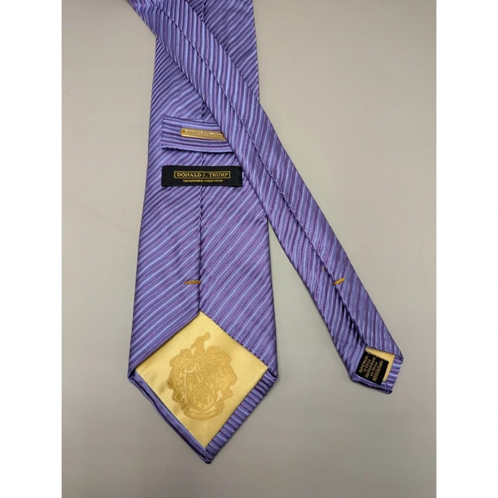 Donald J Trump Signature Collection Purple Striped Silk Tie Gold Logo Men's